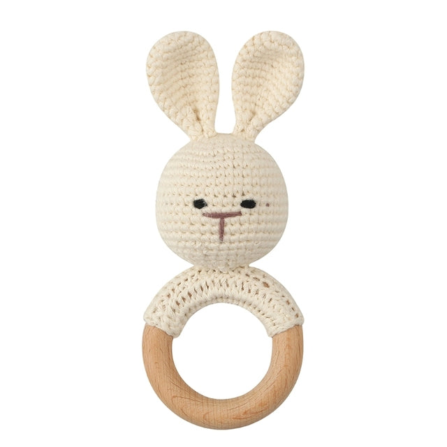 Chic and Safe: Cartoon Baby Teether Wooden Rattle for Trendy Tots