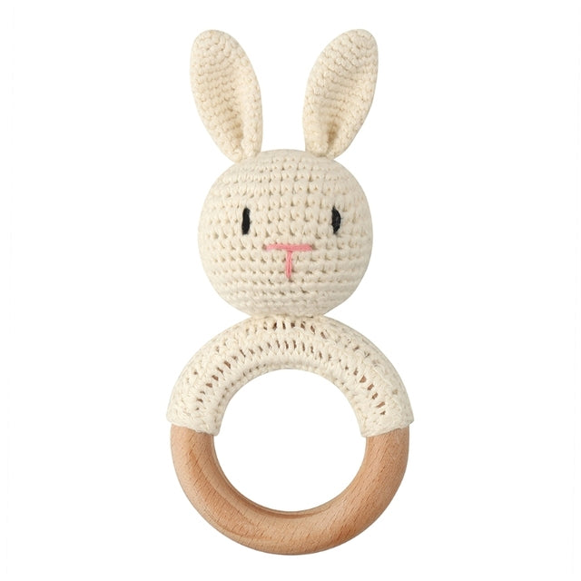 Chic and Safe: Cartoon Baby Teether Wooden Rattle for Trendy Tots